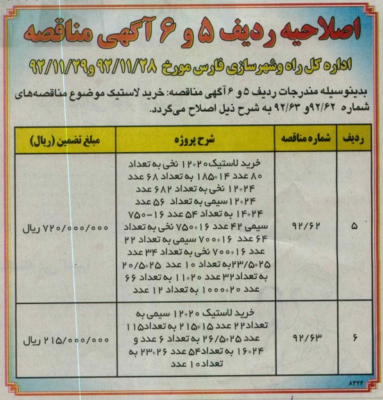 اصلاحیه ردیف 5 و 6 خرید لاستیک 