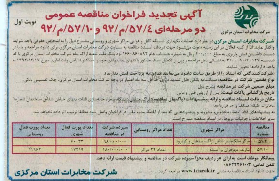 عملیات نگهداری شبکه و هوایی مراکز شهری و روستایی 