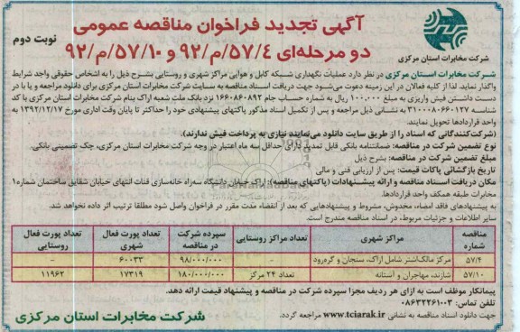 عملیات نگهداری شبکه و هوایی مراکز شهری و روستایی 