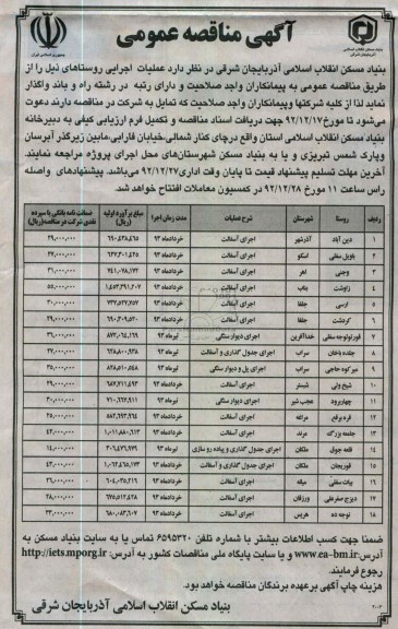 عملیات اجرایی روستاها