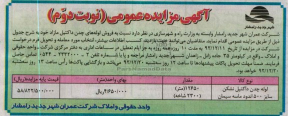 فروش لوله های چدن داکتیل مازاد