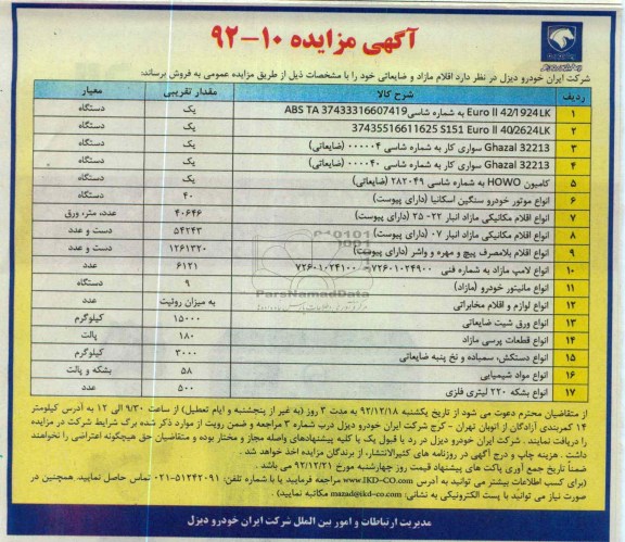 فروش اقلام مازاد و ضایعاتی خود