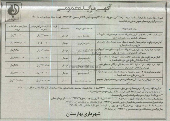 اجاره عرصه به منظور نصب کیوسک 