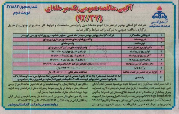 واگذاری فعالیت های خدمات بهره برداری زون بوشهر