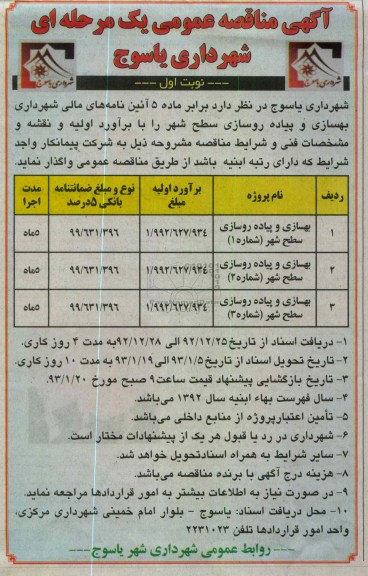 بهسازی و پیاده روسازی سطح شهر (شماره 1)