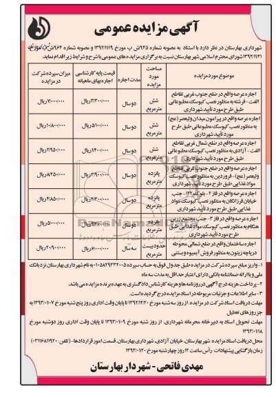 اجاره عرصه به منظور نصب کیوسک