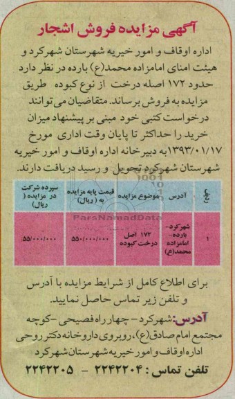 فروش حدود 172 اصله درخت