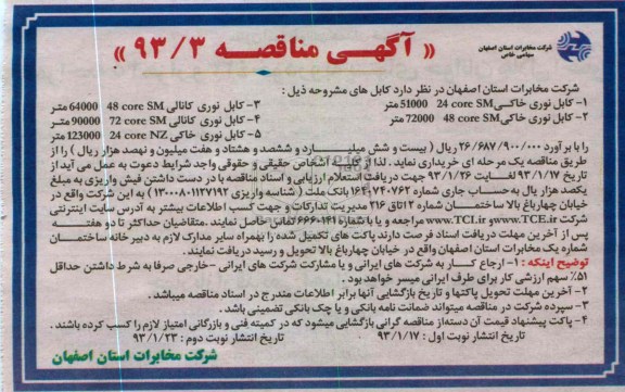 خریداری کابل نوری خاکی و کابل نوری کانالی