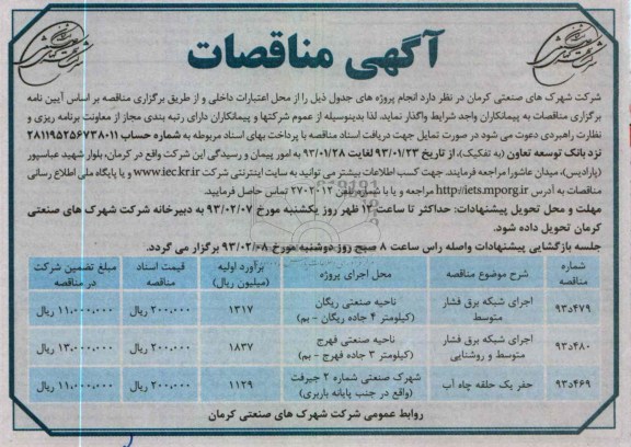 اجرای شبکه برق فشار متوسط   و حفر یک حلقه چاه آب