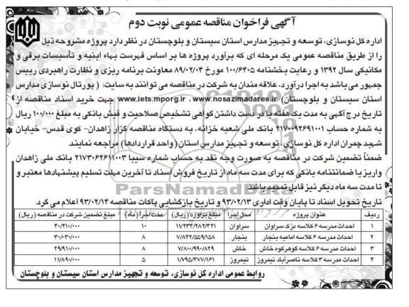 احداث مدرسه 6 کلاسه 