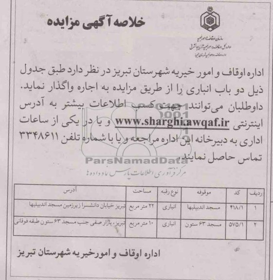 اجاره دو باب انباری