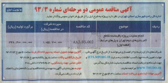 انجام عملیات پروژه باقمانده تقاطع کمربندی های ...