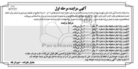 واگذاری سه باب مغاره