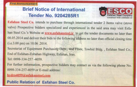 TENDER 2 ITEMS VALVE 
