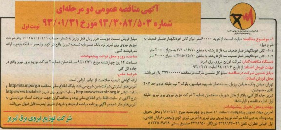 خرید 60000 متر انواع کابل خودنگهدار فشار ضعیف 