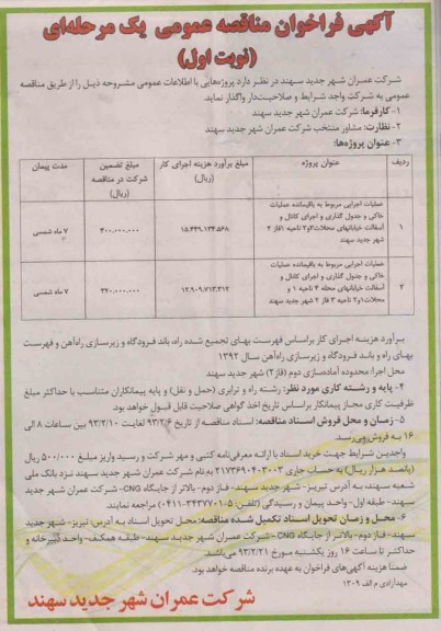 عملیات اجرایی مربوط به باقیمانده عملیات خاکی و جدولگذاری و اجرای کانال و آسفالت خیابانهای ....