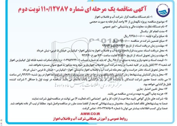 پروژه نگهداری از 24 واحد آبدارخانه به صورت حجمی 