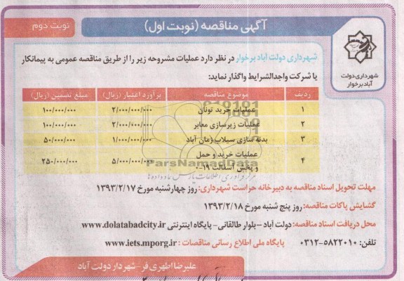 عملیات خرید تونان، زیرسازی معابر، بدنه سازی و ...