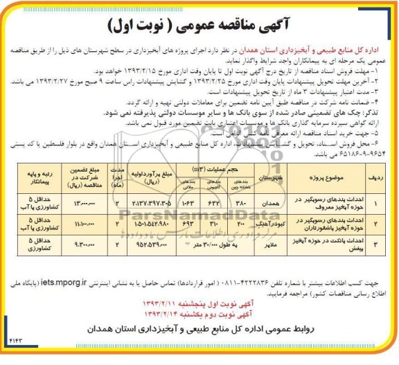واگذاری اجرای پروژه های آبخیزداری 