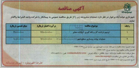 ترمیم ترانشه گاز و لکه گیری آسفالت معابر...