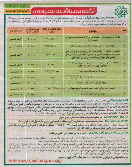 نگهداری سیستم های روشنایی بزرگراه شهید صیاد شیرازی ....