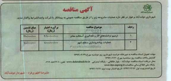 ترمیم ترانشه های گاز و لکه گیری آسفالت معابر...
