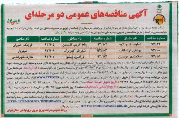 اجرای پروژه های بهره برداری از شبکه های توزیع در محدوده مناطق برق تحت پوشش شرکت 