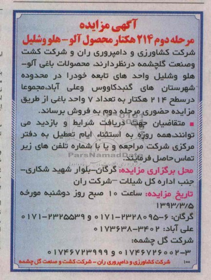 فروش محصولات باغی آلو - هلو و شلیل واحدهای تابعه