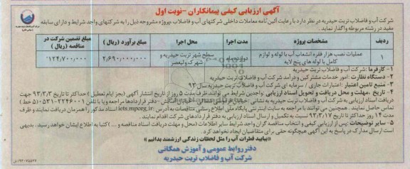 عملیات نصب هزار فقره انشعاب آب با لوله و لوازم کامل با لوله های پنج لایه 