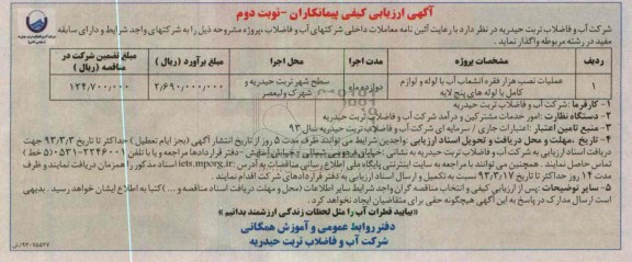 عملیات نصب هزار فقره انشعاب آب با لوله و لوازم کامل با لوله های پنج لایه 