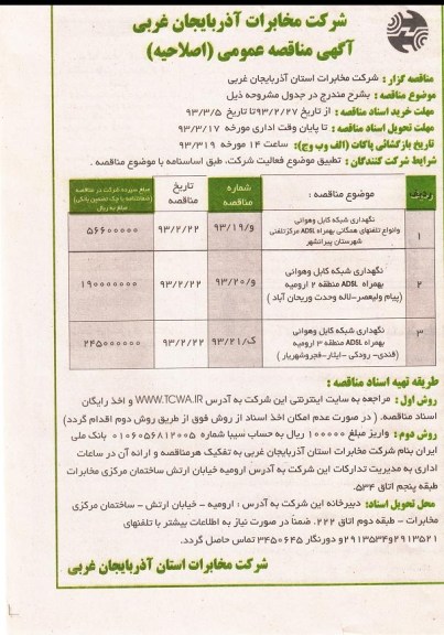 نگهداری شبکه کابل هوائی و انواع تلفنهای به همراه ADSL