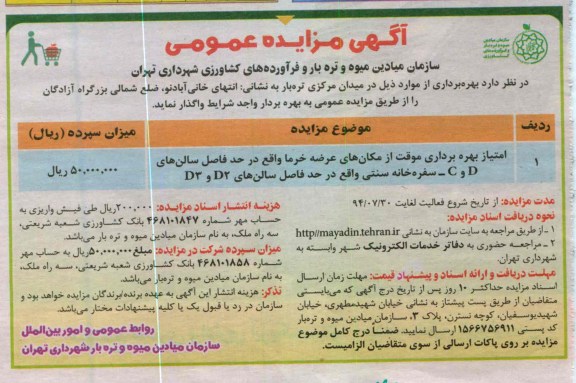 امتیاز بهره برداری موقت از مکان های عرضه خرما