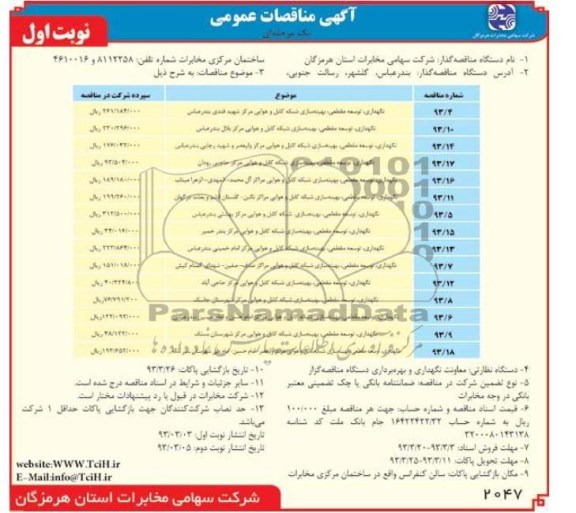 نگهداری توسعه مقطعی , بهینه سازی شبکه کابل و هوایی  ...