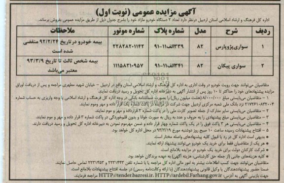 تعداد 2 دستگاه خودرو مازاد 