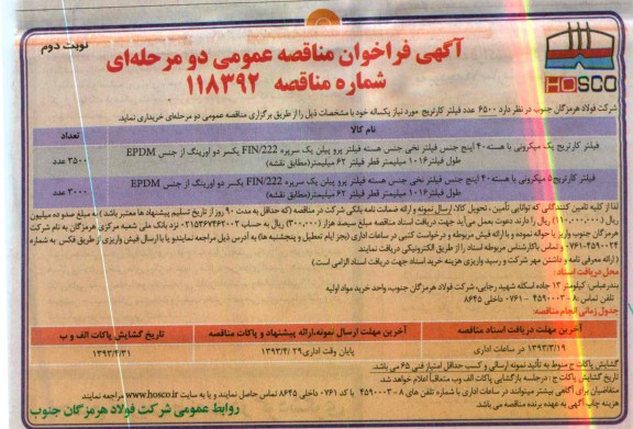 6500 عدد فیلتر کارتریج مورد نیاز یکساله 