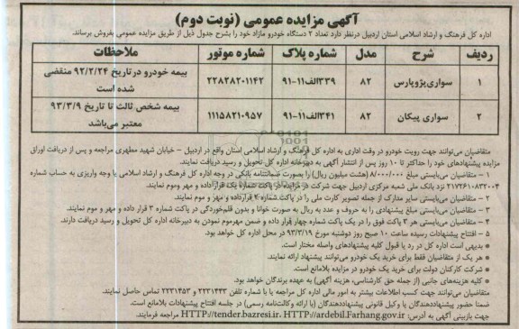 تعداد 2 دستگاه خودرو مازاد