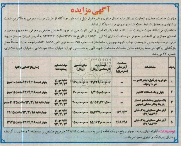 فروش اموال منقول و غیر منقول شامل خودرو، جرثقیل،، لیفتراک، کانتینر و ...