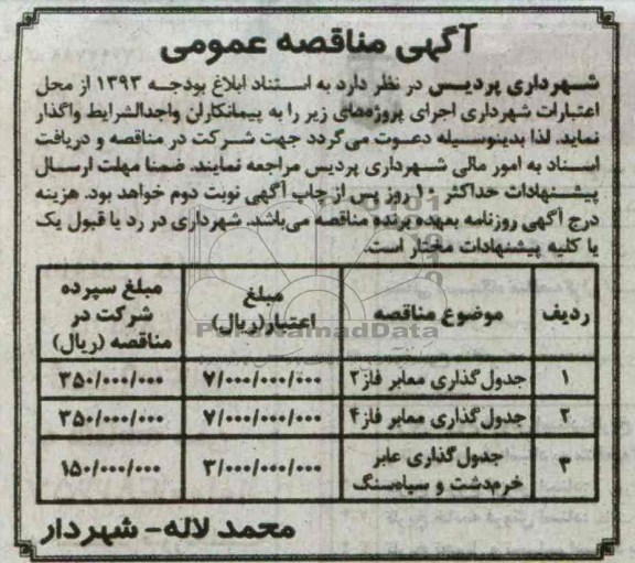 جدول گذاری معابر 