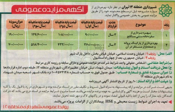 بهره برداری از سفره خانه و پارکینگ