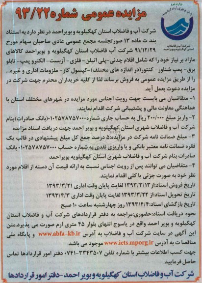 فروش کالاهای مازاد بر نیاز خود شامل اقلام چدنی و ...