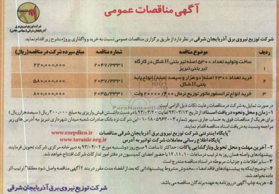 ساخت و تولید تعداد 5300 اصله تیر بتونی و ... H شکل