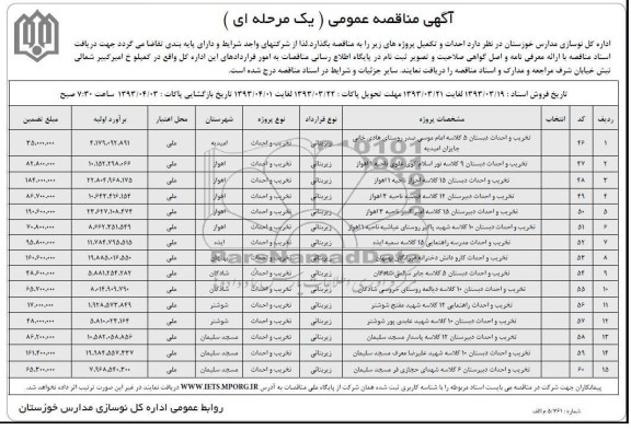 تخریب و احداث دبستان 5 کلاسه  و ...