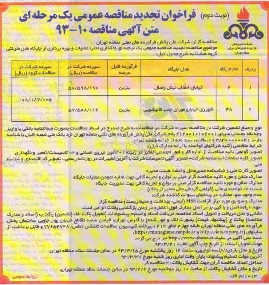 واگذاری اداره عملیات و بهر برداری از جایگاه های شرکتی و ... 
