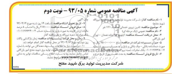تامین نیروی خدماتی به تعداد 121 نفر 