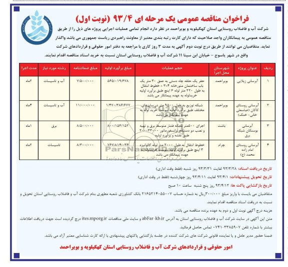 فراخوان مناقصه عمومی یک مرحله ای,حفر یک حلقه چاه دستی 