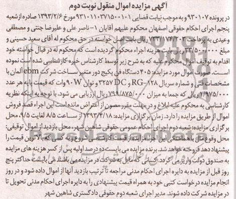 اگهی مزایده اموال منقول.فروش فن پکیج 