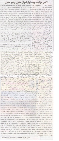 آگهی مزایده , فروش ماشین آلات آزمایشگاهی تولید رنگ پودری و ...