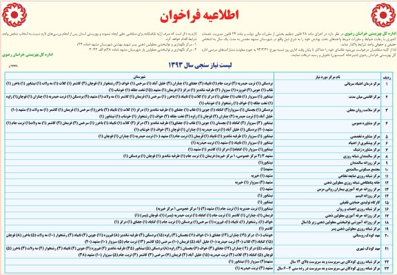 اطلاعیه فراخوان , مرکز نگهداری و توانبخشی معلولین ذهنی پسر 
