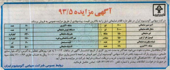 اگهی مزایده,فروش اقلام ضایعاتی