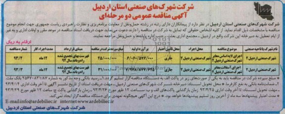 آگهی مناقصه عمومی دو مرحله ای,  اجرای لایه اساس معابر شهرک صنعتی ...